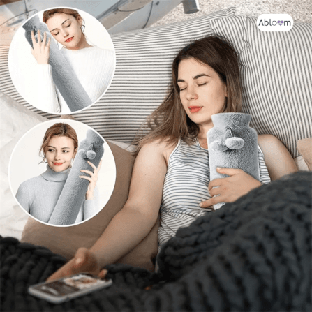 กระเป๋าน้ำร้อน ทรงยาว พร้อมปลอกผ้านุ่ม ขนาด 2000 ML ABLOOM สีเทา_2